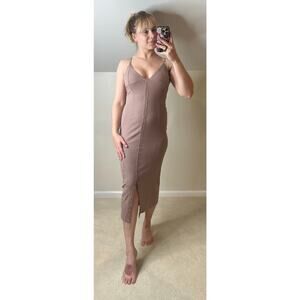Free People: Taupe Pink Ribbed Bodycon Maxi Dress